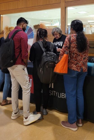 Students playing games at the University Library's Weeks of Welcome event